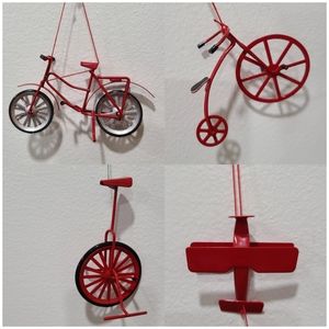 Vintage Red Metal Airplane Bike High wheeled Bike Unicycle Ornaments